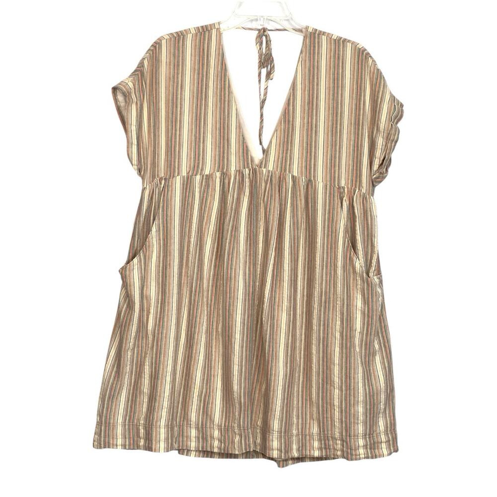 Urban Outfitters Ivory Stripe Linen Blend Babydoll Dress S Coastal Boho
